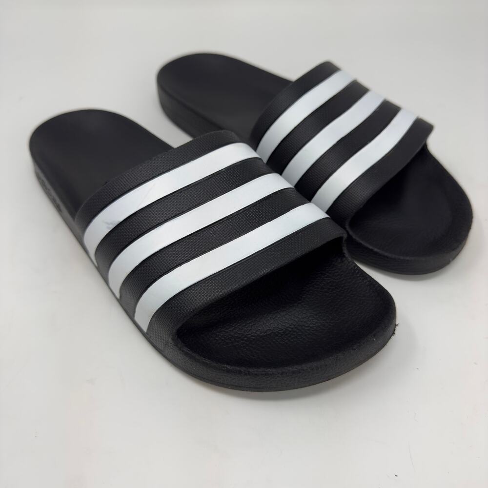 Adidas Black and White Striped Slide Sandal M10 / W11